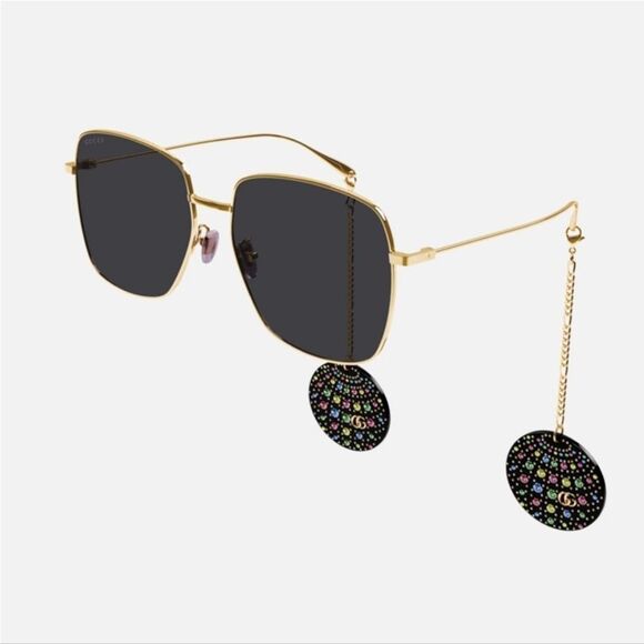 NEW GUCCI GG1031S 009 GOLD GREY SQUARE SUNGLASSES WITH CHARMS - Picture 1 of 15